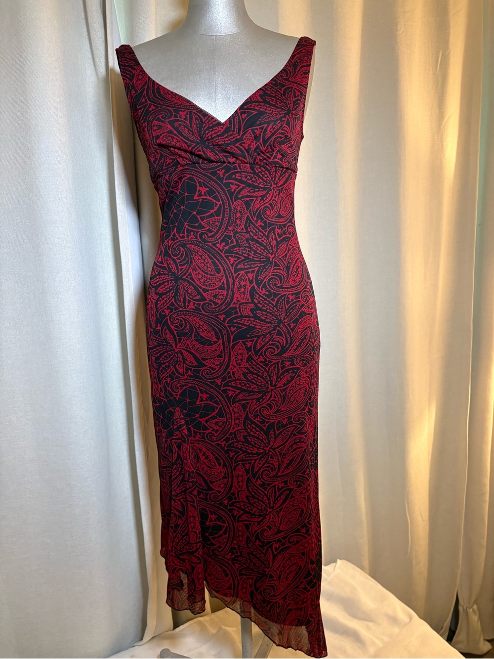 Ruby Rox Y2K Mesh Overlay Asymmetrical Hem Dress Paisley Print | Size M - Picture 13 of 15
